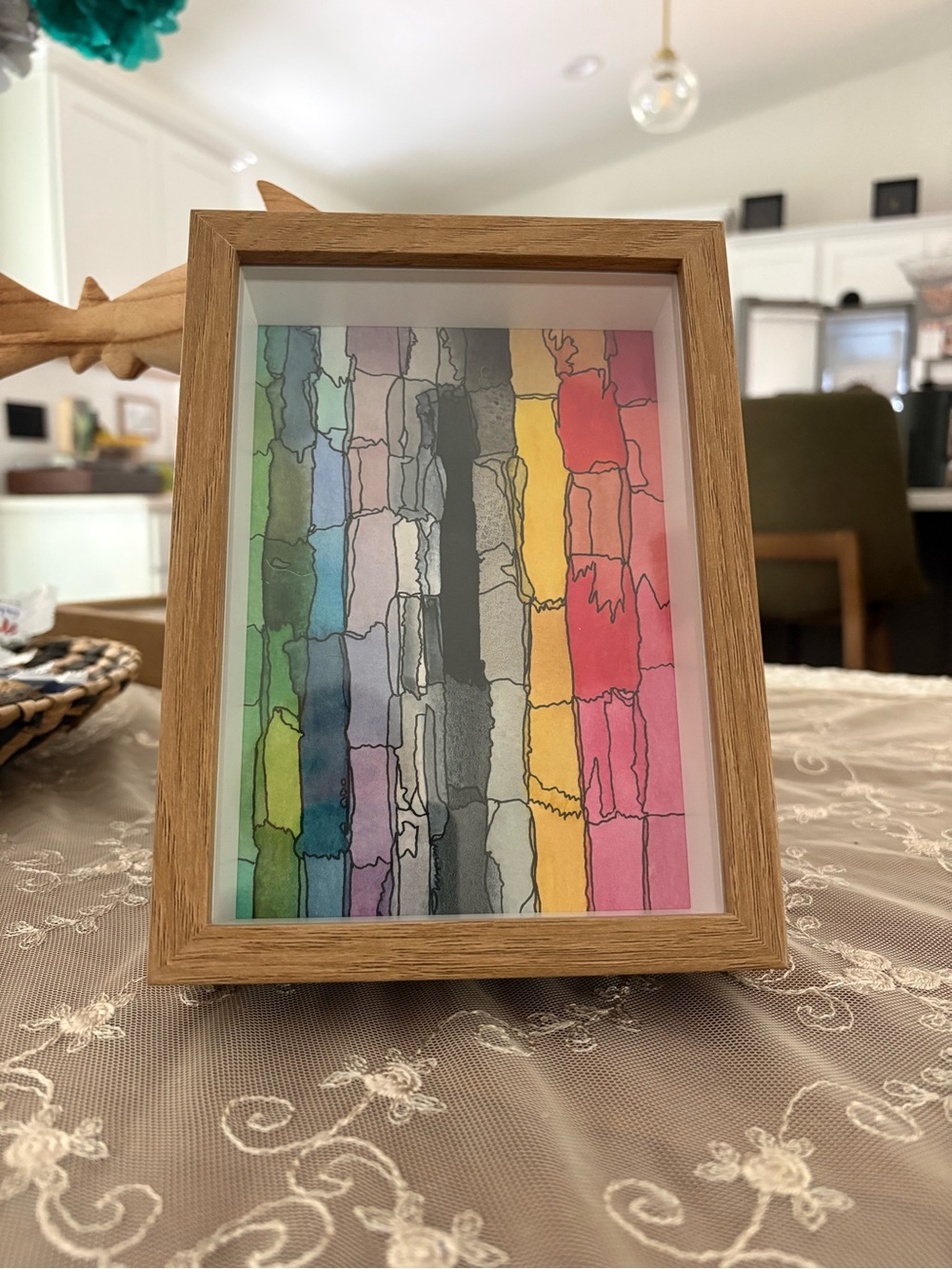 Framed Abstract Watercolor Stripe Art - Multicolor